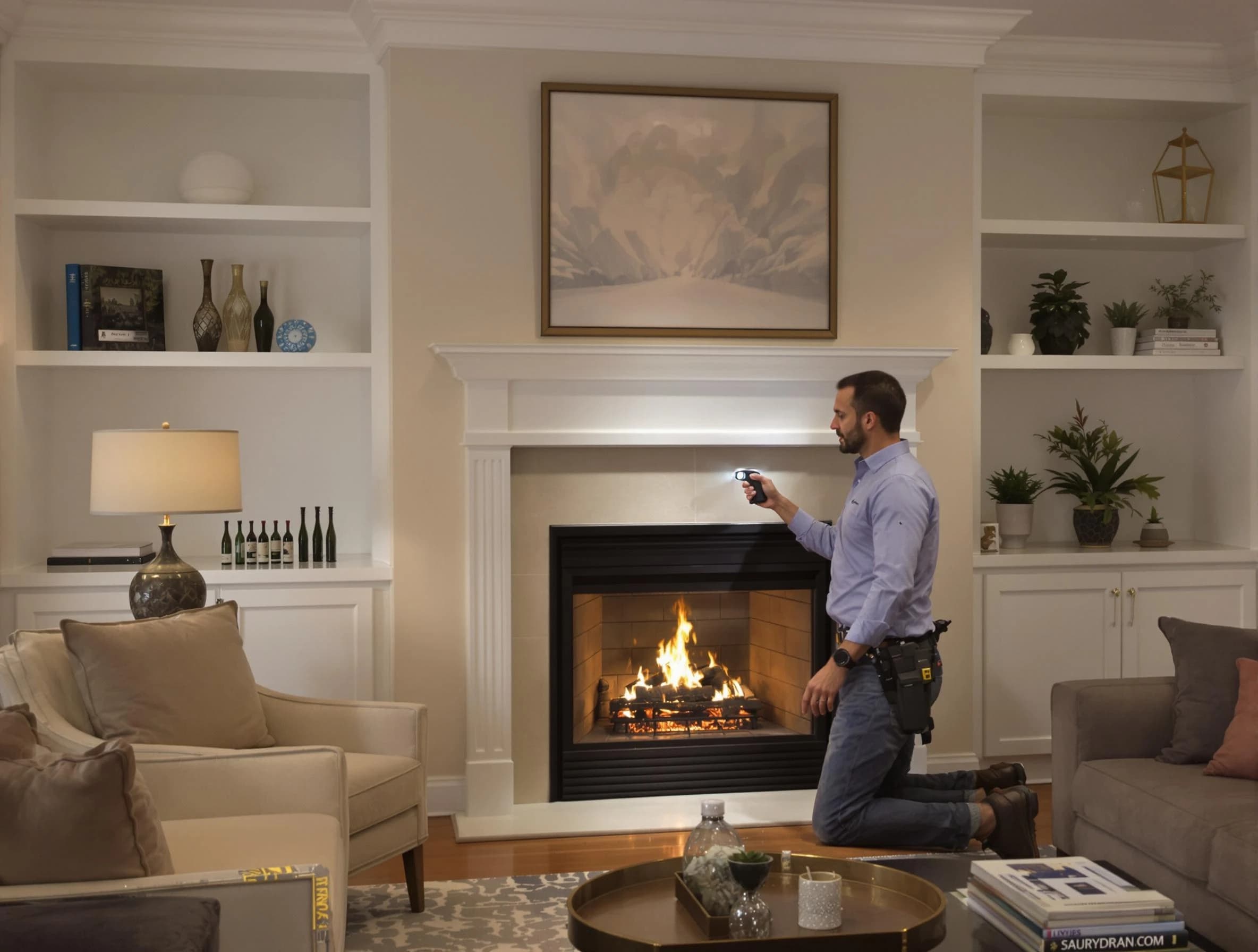 O'Hara Chimney Sweep conducting a fireplace safety inspection in O'Hara, PA