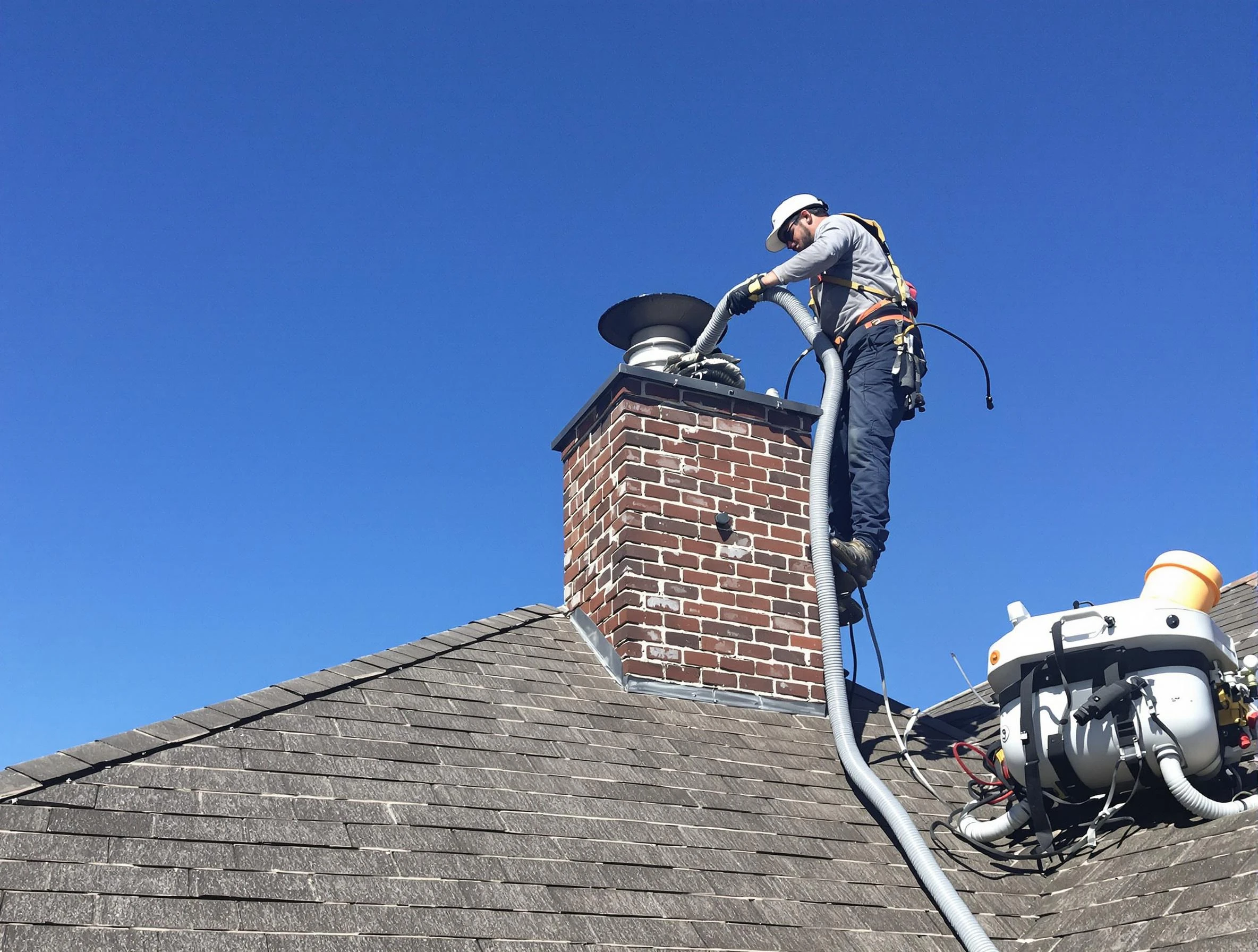 Dedicated O'Hara Chimney Sweep team member cleaning a chimney in O'Hara, PA