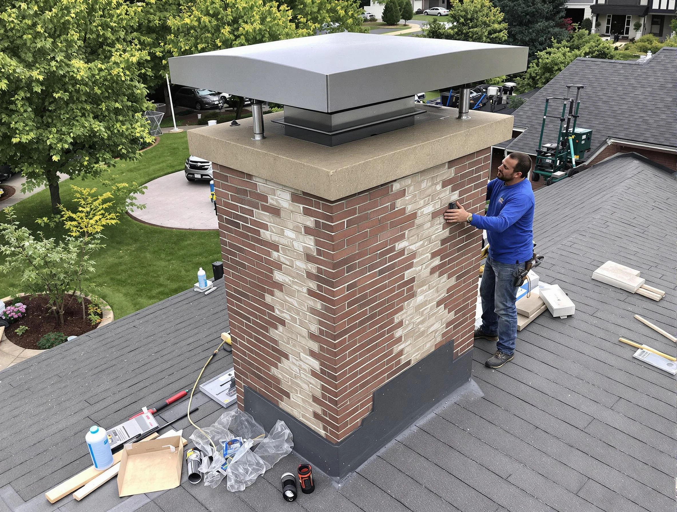 O'Hara Chimney Sweep team working on a custom chimney remodel in O'Hara, PA